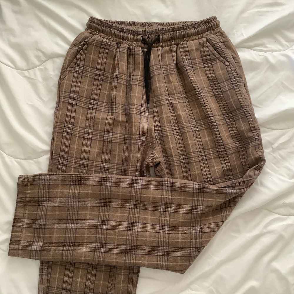 Plaid Tie Front Pants